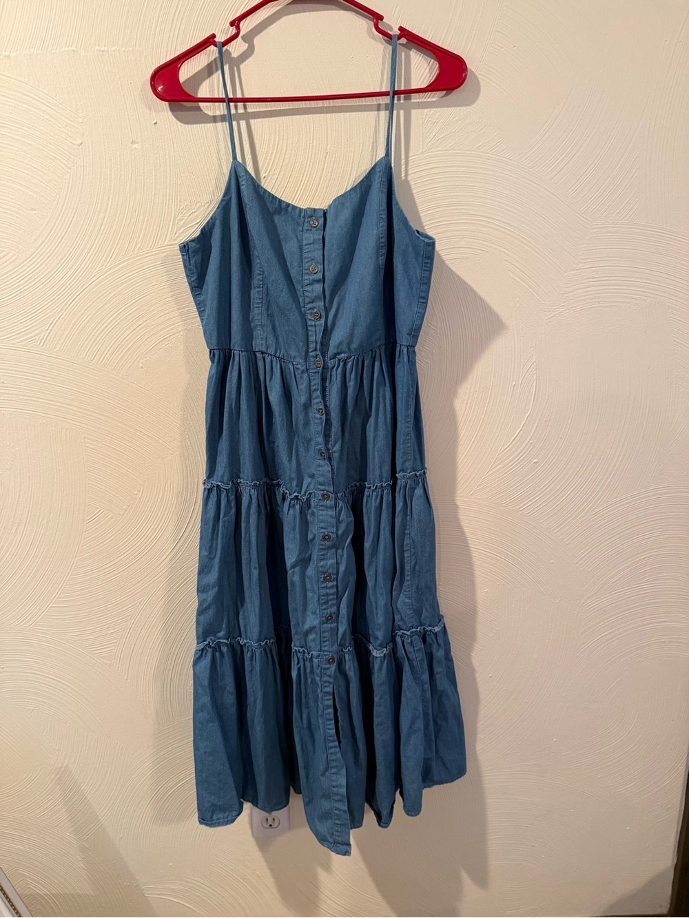 Hayden Chambray Button-Front Tiered Midi Dress